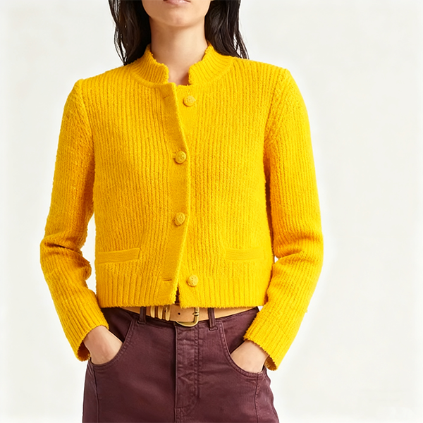 Bright Yellow Ribbed Knit Cropped Cardigan