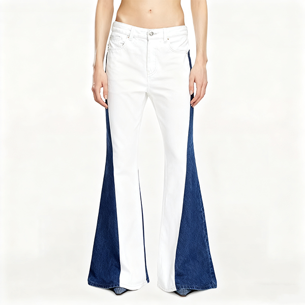 White & Navy Two-Tone Flared Jeans
