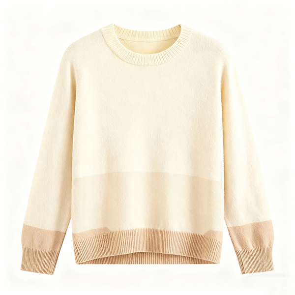 Cream & Beige Two-Tone Crew Neck Sweater