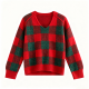 Red & Green Plaid V-Neck Sweater