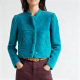 Turquoise Faux Fur Mandarin Collar Cropped Jacket