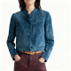 Teal Suede Mandarin Collar Cropped Jacket