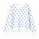 White Crew Neck Sweater with Blue Polka Dots