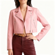Blush Pink Leather Cropped Moto Jacket