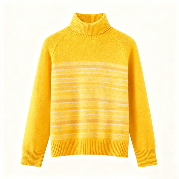 Mustard Turtleneck Sweater with Striped Panel